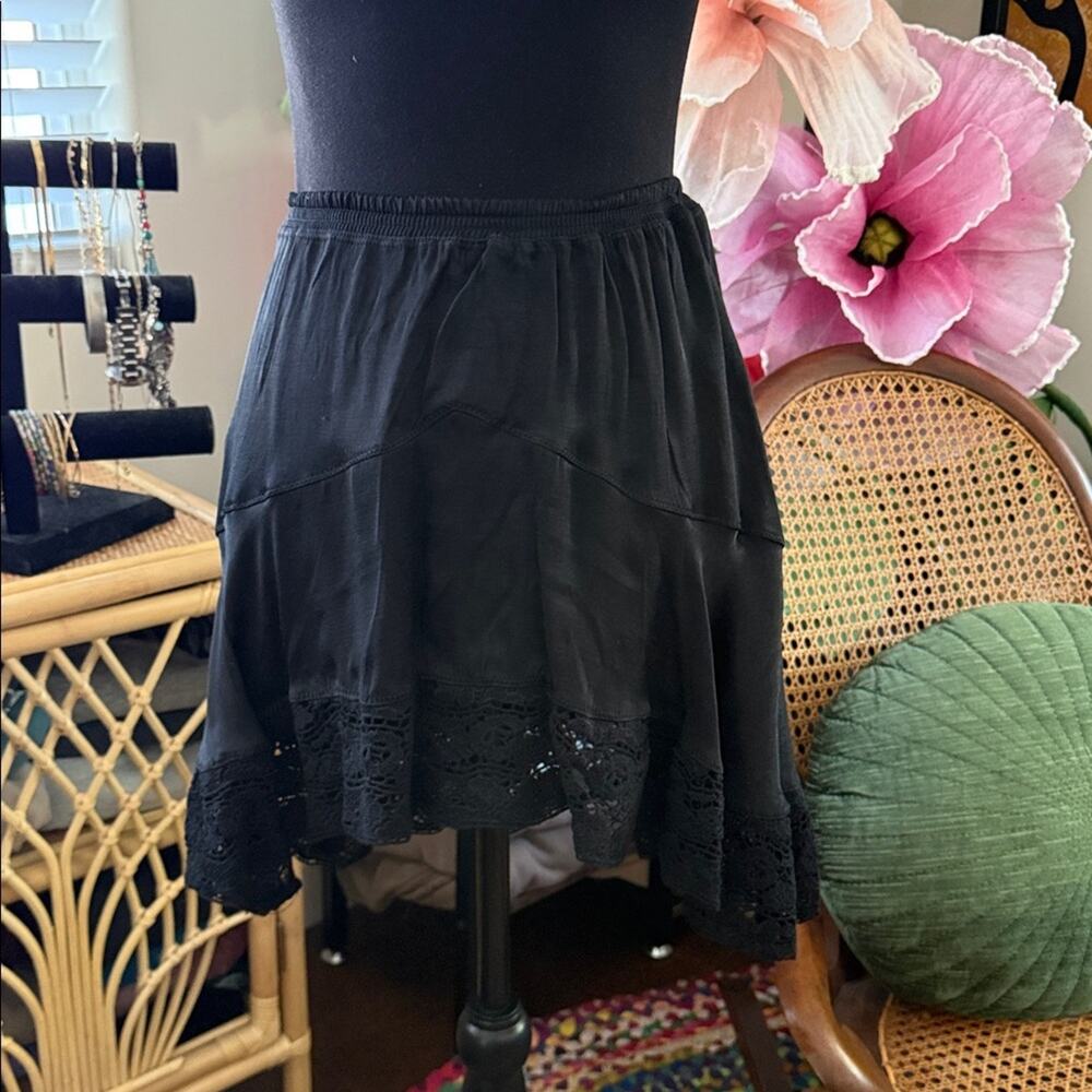 NWT Free People Intimately Midnight Muse Black Lace Trim Mini Slip Skirt